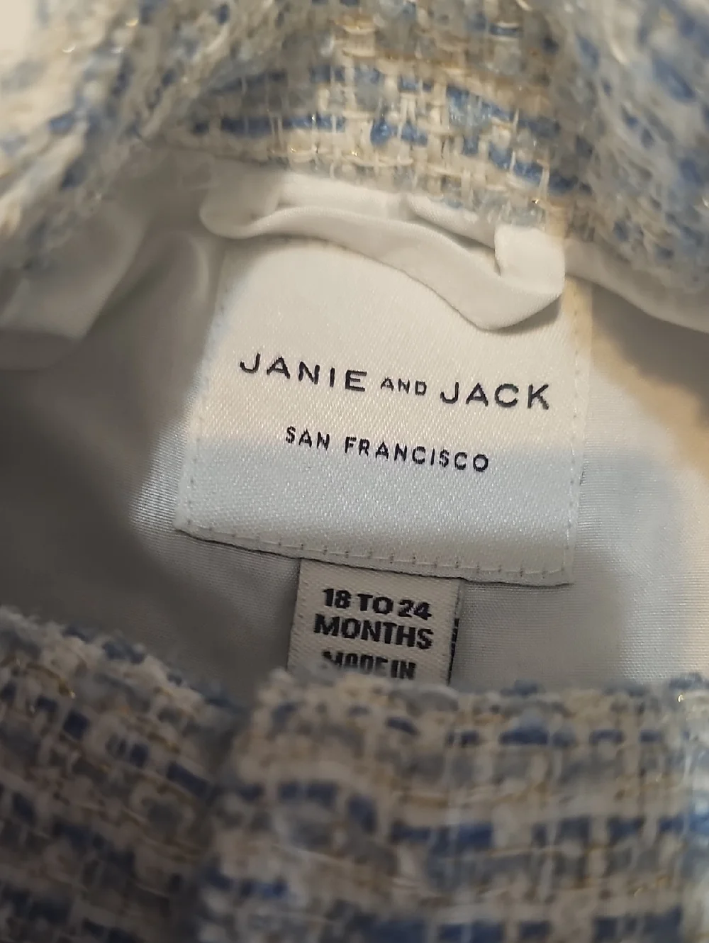 Janie & Jack Tweed Jacket & Short Set SZ 18/24 Months